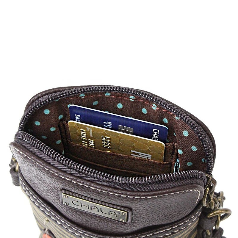 CHALA Farm Animal Collection Cell Phone Crossbody Purse-Women PU Leather/Canvas Multicolor Handbag with Adjustable Strap - Cow - black stripe - Image 2